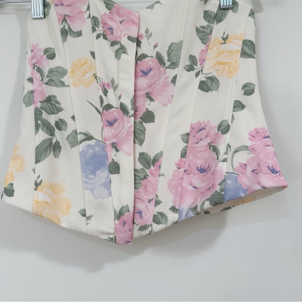 Zara Floral Pastel Corset Top Size Small - Picture 6 of 9